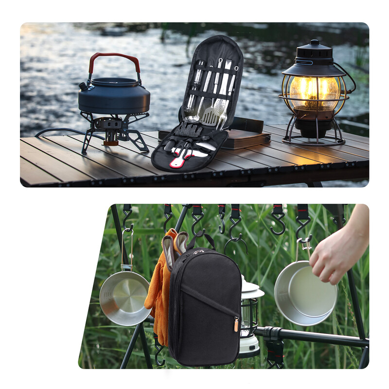 Cestovné kempingové organizér na kuchynské náčinie, úložné puzdro na grilovanie, kempingový riad, kuchynské príslušenstvo, sada tašiek (iba 1 ks vrecko)