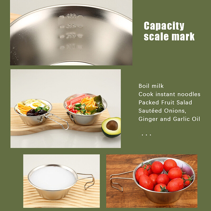 30/200/400 ml 304 nerūdijančio plieno Sierra puodelis lauko stalo reikmenys, skirti stovyklavimui ir iškyloms sukrauti pakabinamas sriubos dubuo