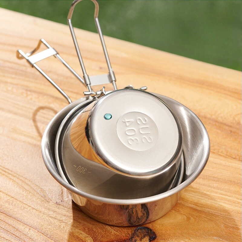 Bol de camping pliabil din oțel inoxidabil 304, cu rezistență la temperaturi înalte, Aragaz de călătorie Bol portabil pentru ramen Bol pentru supă anti-opărire