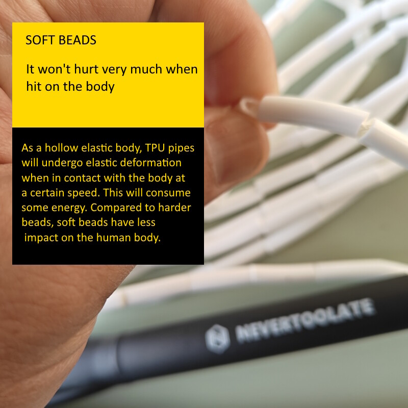 MENEJ BOLESTI MÄKKÉ GUMOVÉ TPU korálky NEVERTOOLATE korálkové skákanie PRESKAKOVANIE FREESTYLE lano antifrikčné korálky 2cmx6mm fitness