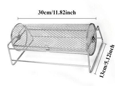 Grilovací kôš s okrúhlym grilovacím košom, vonkajší gril, údená klietka, prenosný gril s pletivou, rotujúci bubon