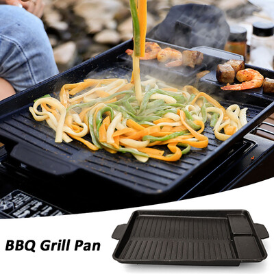 BBQ grila pannas šķīvis 32 x 26 cm pārnēsājams, nepiedegošs pārklājums, butāna gāzes plīts plīts plīts taisnstūra korejiešu bārbekjū šķīvis