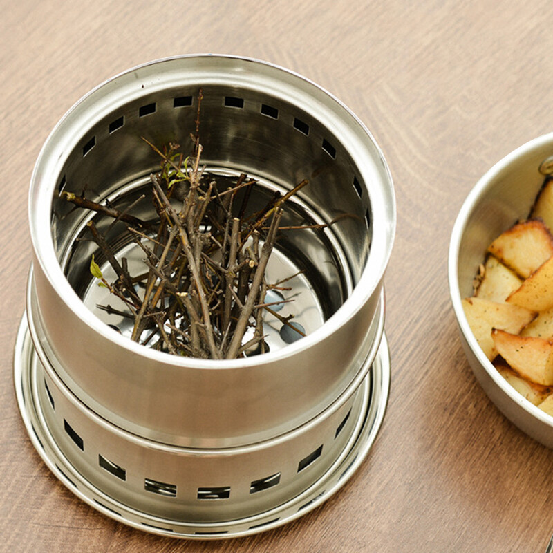 Pārnēsājama kempinga plīts āra nerūsējošā tērauda malkas krāsns ventilācijas saliekamā mini plīts piknika grilēšanai ceļojumu rīks