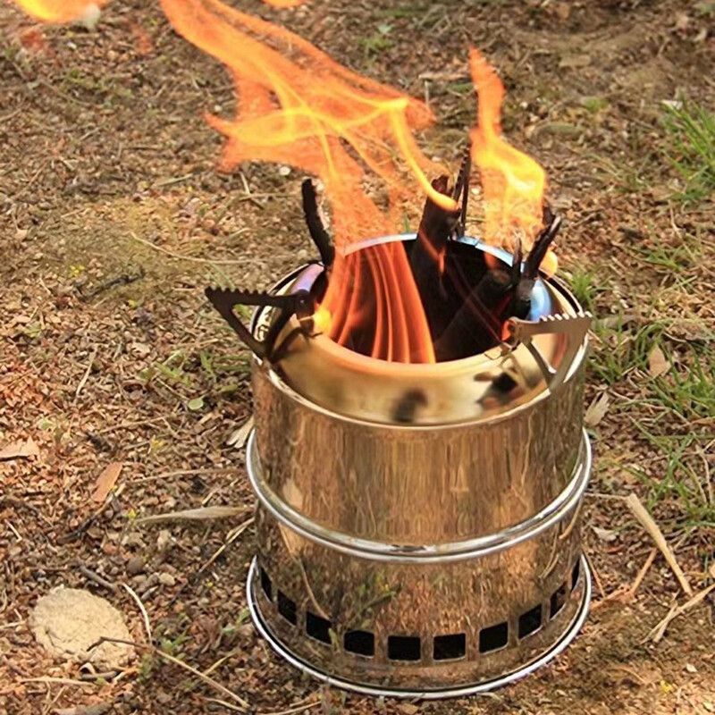 Pārnēsājama kempinga plīts āra nerūsējošā tērauda malkas krāsns ventilācijas saliekamā mini plīts piknika grilēšanai ceļojumu rīks