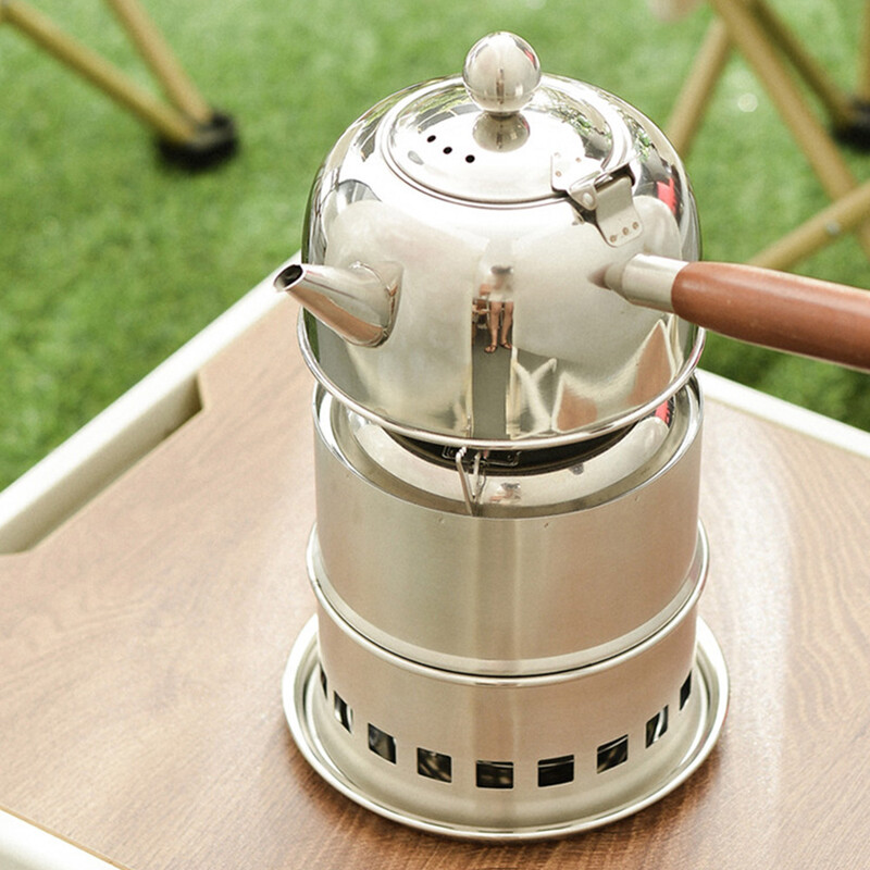 Pārnēsājama kempinga plīts āra nerūsējošā tērauda malkas krāsns ventilācijas saliekamā mini plīts piknika grilēšanai ceļojumu rīks