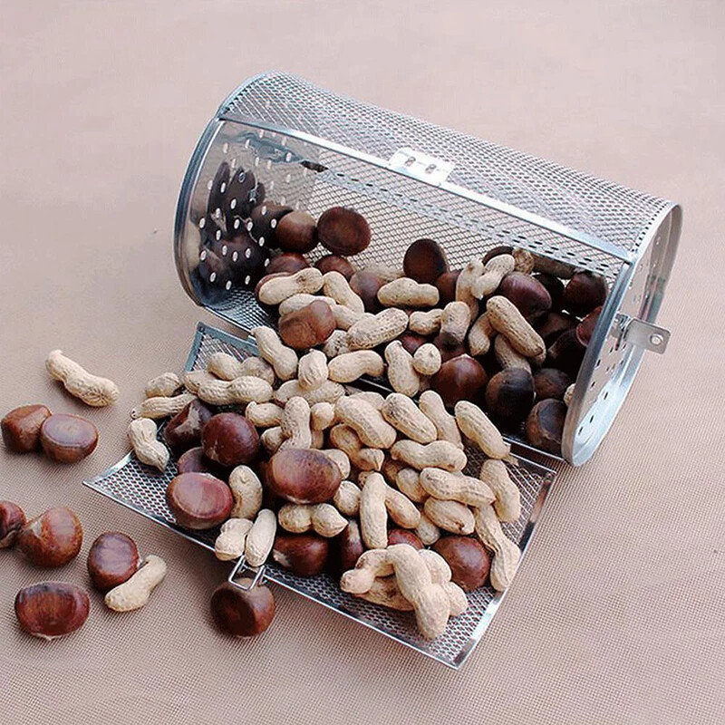 Rozsdamentes acél füstölt hálós BBQ dob Chilis pörkölő dobos sütőhálós sültek Hengeres grillkosár Kerek Rotisserie kosár Grill