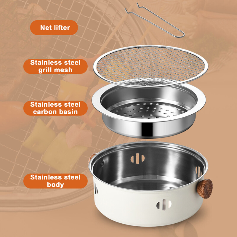 Korejski štednjak na ugljen, prijenosni roštilj, roštilj od nehrđajućeg čelika, okrugli neprianjajući stalak za roštilj za kampiranje na otvorenom