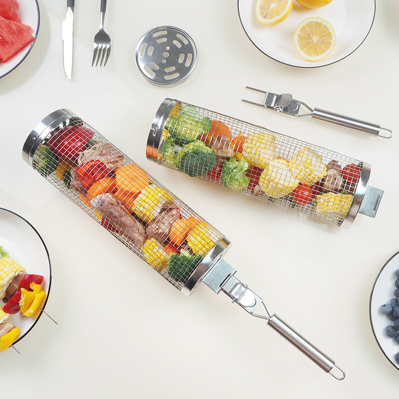 LUSQI kavez za roštilj, cijev za roštilj od nehrđajućeg čelika, žica za roštilj, dimljena okrugla rešetka za roštilj, košara za roštilj