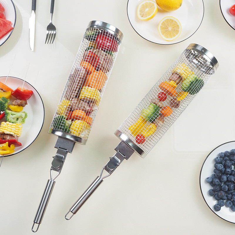 LUSQI kavez za roštilj, cijev za roštilj od nehrđajućeg čelika, žica za roštilj, dimljena okrugla rešetka za roštilj, košara za roštilj