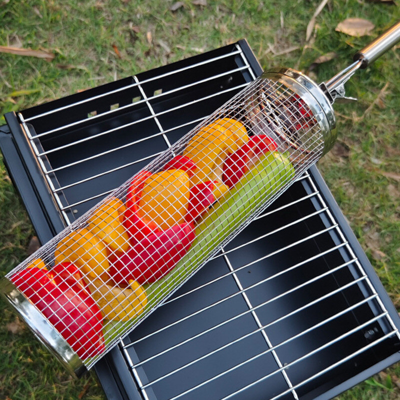 LUSQI kavez za roštilj, cijev za roštilj od nehrđajućeg čelika, žica za roštilj, dimljena okrugla rešetka za roštilj, košara za roštilj