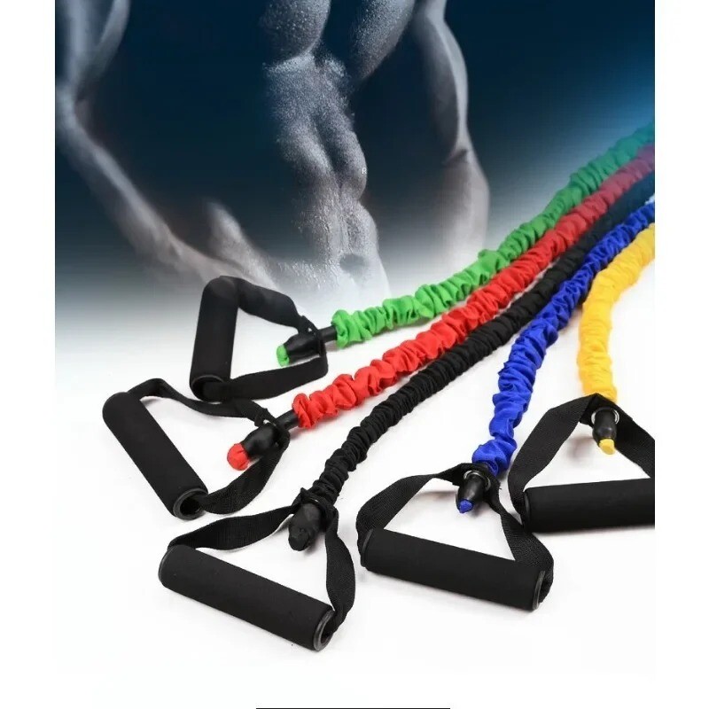5 lygių pasipriešinimo juostos su rankenomis Jogos tempimo virvė Elastinė kūno rengybos vamzdelių juosta, skirta namų treniruotėms treniruotėms Jėgos treniruotėms