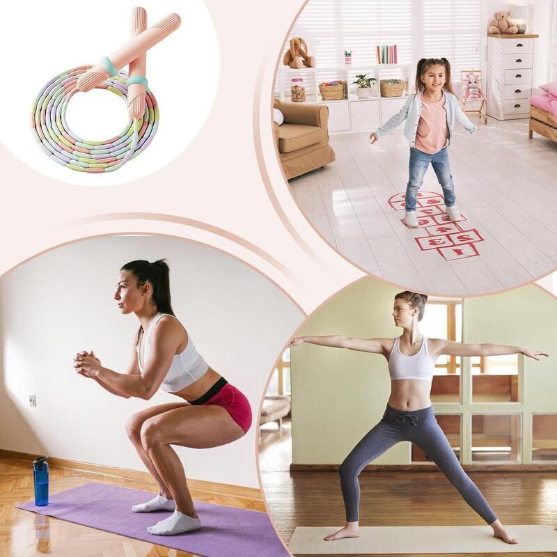 2,6 m mekano uže za preskakanje s perlama, neklizajuća ručka, podesiva segmentirana užeta za preskakanje bez zapetljanja za vježbanje, trening, igranje