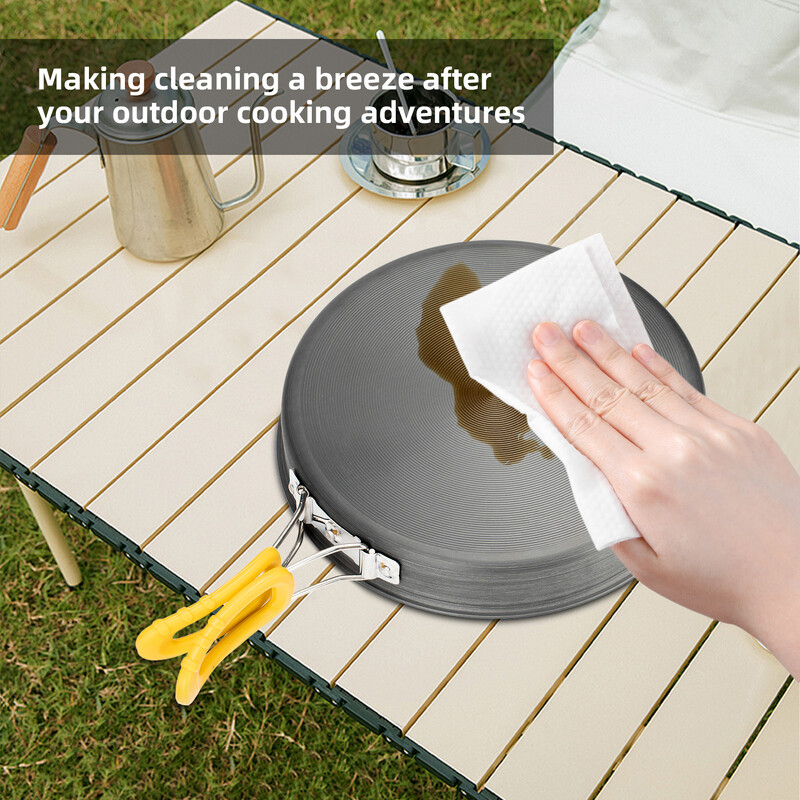 Neprianjajuća tava od aluminijske legure srednje veličine sa sklopivom ručkom Idealna za piknik na otvorenom. Kompaktna i laka za nošenje kamp tava