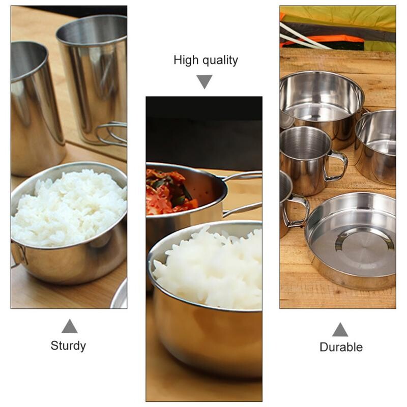 Posuđe za kampiranje od nehrđajućeg čelika Set za kuhanje na otvorenom Putno posuđe Lonac Tava Zdjela Komplet šalica Mini posuđe za kampiranje Planinarenje