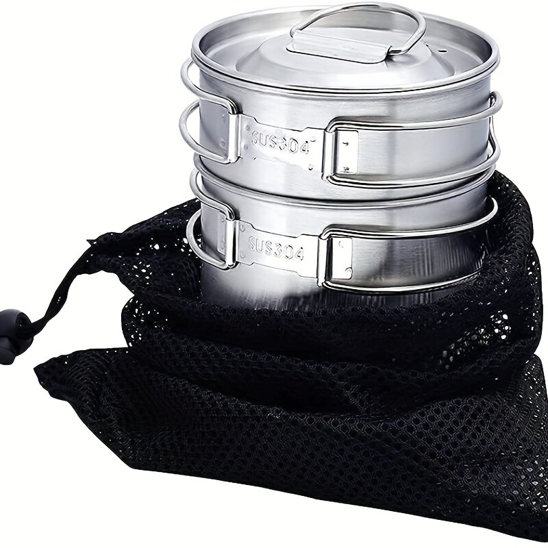 Lonac za posuđe za kampiranje na otvorenom, sklopiva šalica za kavu u kompletu od 2 komada s poklopcima za ventilaciju, šalica za kampiranje od nehrđajućeg čelika 304