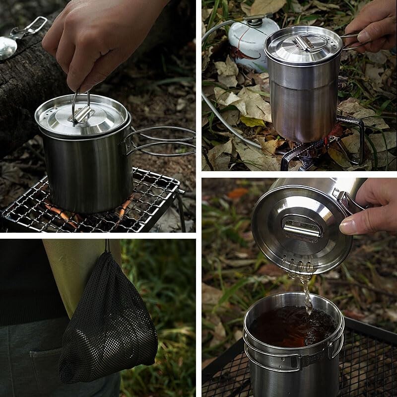Lonac za posuđe za kampiranje na otvorenom, sklopiva šalica za kavu u kompletu od 2 komada s poklopcima za ventilaciju, šalica za kampiranje od nehrđajućeg čelika 304