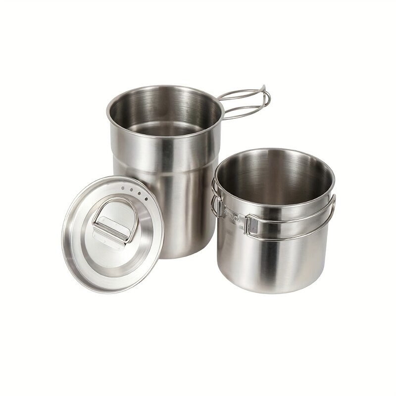Lonac za posuđe za kampiranje na otvorenom, sklopiva šalica za kavu u kompletu od 2 komada s poklopcima za ventilaciju, šalica za kampiranje od nehrđajućeg čelika 304
