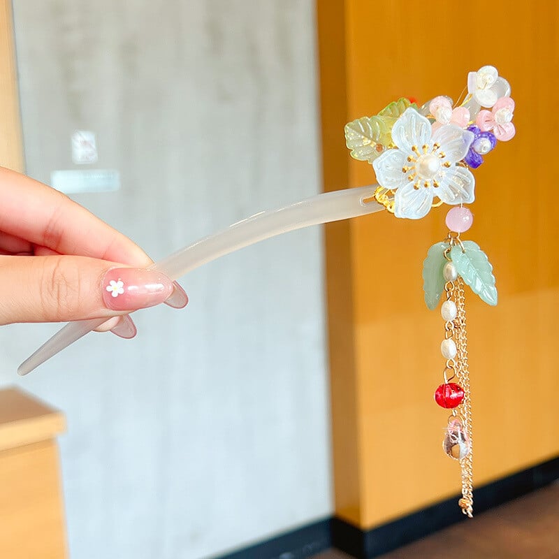 Super rozprávková strapcová kroková sponka do vlasov, staroveká módna hlava s kvetinovou hlavou v čínskom štýle, vidlička na vlasy, detský účes Hanfu pre dievčatá, vintage kostým, vlasové doplnky, veľa