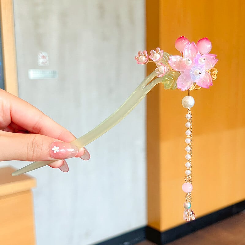 Super rozprávková strapcová kroková sponka do vlasov, staroveká módna hlava s kvetinovou hlavou v čínskom štýle, vidlička na vlasy, detský účes Hanfu pre dievčatá, vintage kostým, vlasové doplnky, veľa