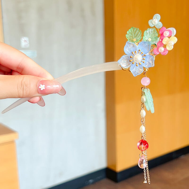 Super rozprávková strapcová kroková sponka do vlasov, staroveká módna hlava s kvetinovou hlavou v čínskom štýle, vidlička na vlasy, detský účes Hanfu pre dievčatá, vintage kostým, vlasové doplnky, veľa