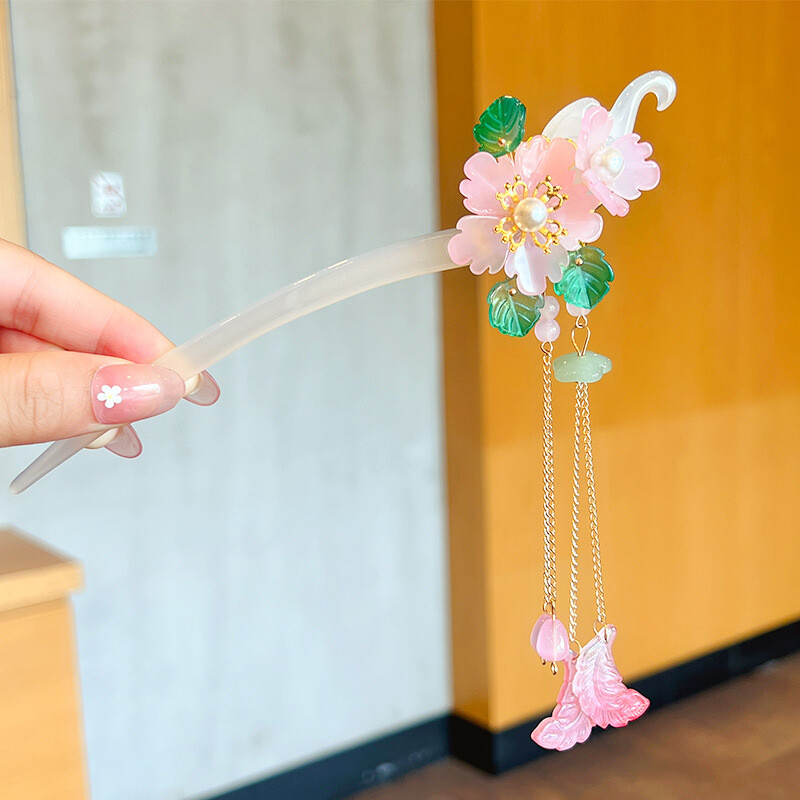 Super rozprávková strapcová kroková sponka do vlasov, staroveká módna hlava s kvetinovou hlavou v čínskom štýle, vidlička na vlasy, detský účes Hanfu pre dievčatá, vintage kostým, vlasové doplnky, veľa