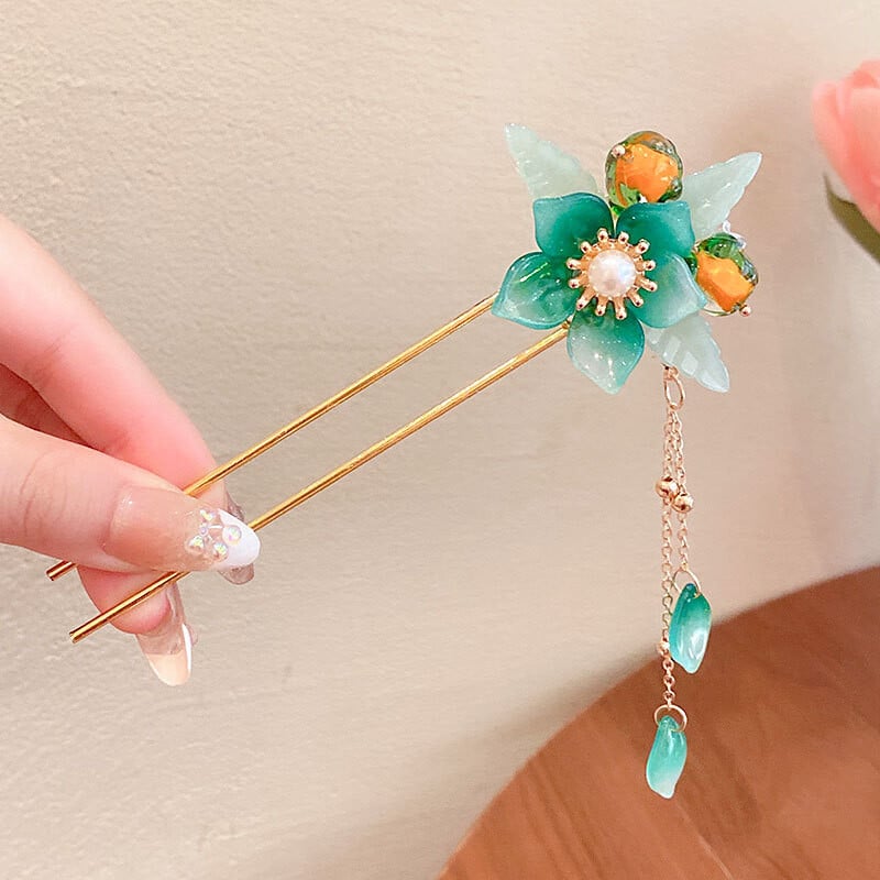 Super rozprávková strapcová kroková sponka do vlasov, staroveká módna hlava s kvetinovou hlavou v čínskom štýle, vidlička na vlasy, detský účes Hanfu pre dievčatá, vintage kostým, vlasové doplnky, veľa