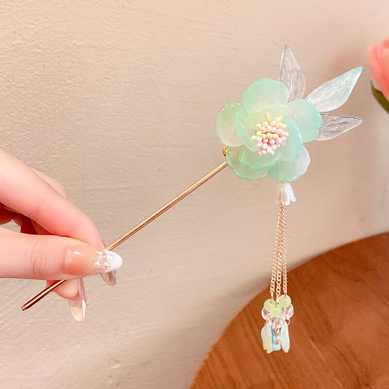 Super rozprávková strapcová kroková sponka do vlasov, staroveká módna hlava s kvetinovou hlavou v čínskom štýle, vidlička na vlasy, detský účes Hanfu pre dievčatá, vintage kostým, vlasové doplnky, veľa