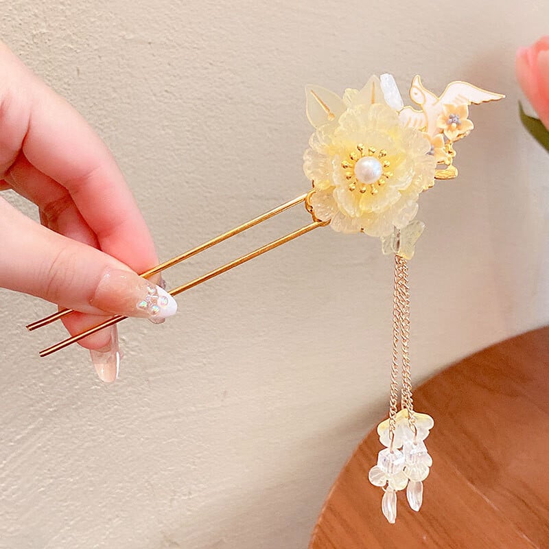 Super rozprávková strapcová kroková sponka do vlasov, staroveká módna hlava s kvetinovou hlavou v čínskom štýle, vidlička na vlasy, detský účes Hanfu pre dievčatá, vintage kostým, vlasové doplnky, veľa