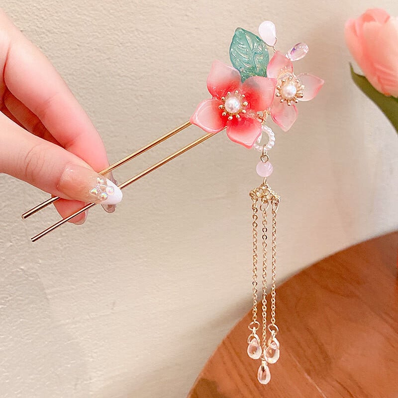 Super rozprávková strapcová kroková sponka do vlasov, staroveká módna hlava s kvetinovou hlavou v čínskom štýle, vidlička na vlasy, detský účes Hanfu pre dievčatá, vintage kostým, vlasové doplnky, veľa