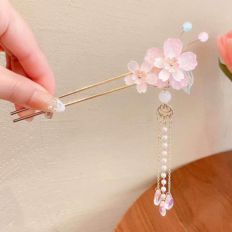 Super Fairy Tassel Step Hairpin Ancient Fashion Head Flower Chinese Style Hair Fork Children`s Hanfu Hairstyle For Girls Vintage Costume Hair Accessories Lot