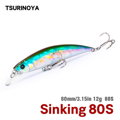 TSURINOYA Rybárska návnada Potápavá rybka 80S 12g DW96 8cm Veľká skalná ryba Tvrdá nástraha Jerkbait Sladkovodná potoková morská návnada Wobblery