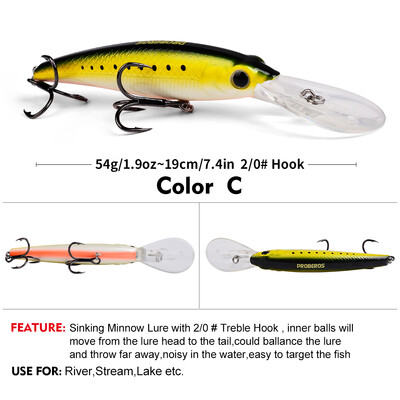 PROBEROS 1 kom 19 cm 53 g velika varalica za gavčicu, za više vrsta ribolova, laserski umjetni mamac, slana voda, vobleri za daleko bacanje na trolling