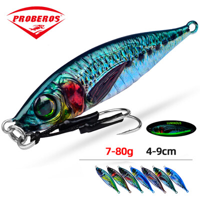 PRO BEROS Jigs de pescuit lent din metal Momeală luminoasă de pescuit lent 7-80g Turnare de apă sărată Meri Ton Trolling Linguriță de pescuit Momeală