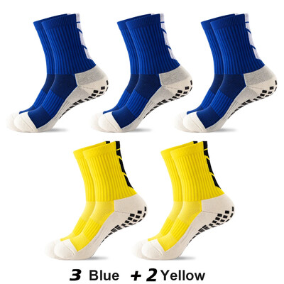 5 чифта/лот 2023 Нови мъжки чорапи ANTI SLIP Футболни чорапи до средата на прасеца Нехлъзгащи се футболни спортни велосипедни спортни мъжки чорапи EU38-45