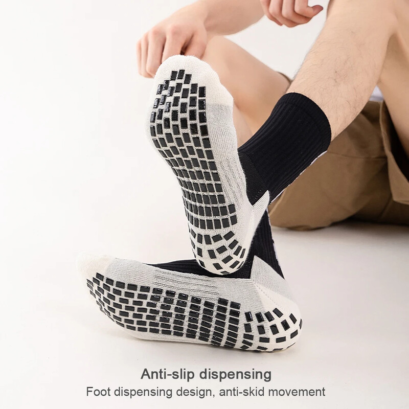 5 чифта/лот 2023 Нови мъжки чорапи ANTI SLIP Футболни чорапи до средата на прасеца Нехлъзгащи се футболни спортни велосипедни спортни мъжки чорапи EU38-45
