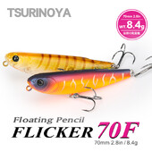 TSURINOYA FLICKER 70F Z Dog Topwater Walker makšķerēšanas māneklis 70 mm 8,4 g mākslīgais zīmulis, peldošs nūja, cieta ēsma, kas paredzēta Bass līdakas spraudnim