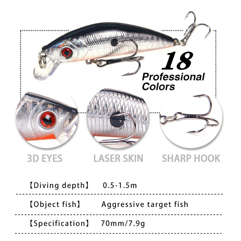1 kom Sporo tonuća mamac za pecanje Minnow Trolling Umjetni 7,9 g 7 cm Kvalitetni tvrdi mamac Štuka Peche Bass vobleri Crankbait pribor