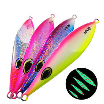 1PC Slow Pitch Jig Slow Falling Sinking Metal Jigging Pesca Glow Jigs 80g100g Luminous Lure Fishing Angler Bait