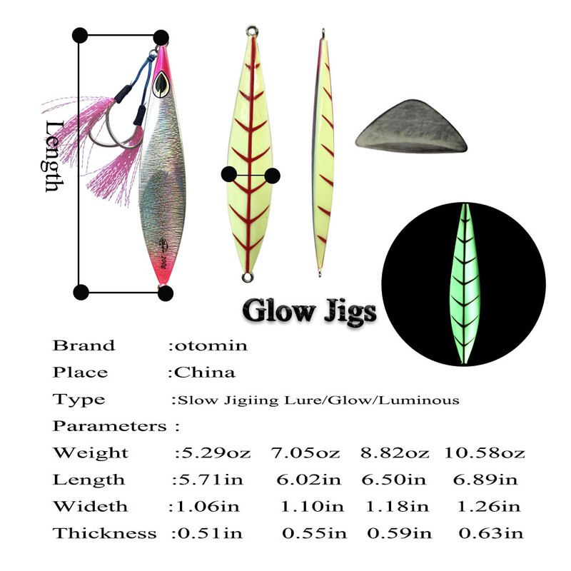 1 ks pomaly klesajúce jigy, pomaly klesajúce, potápajúce sa kovové jigy, Pesca Glow Jigs, 80g/100g, svietiace rybárske nástrahy