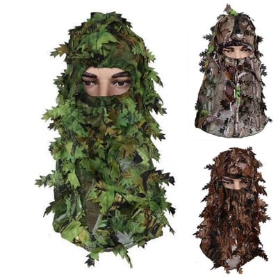 3D Bionic Leaf Balaclava Vadászkalap Légáteresztő Ghillie Ruhasapkák Jungle Camo Arcmaszk Paintball Airsoft Paintball Horgászsapka