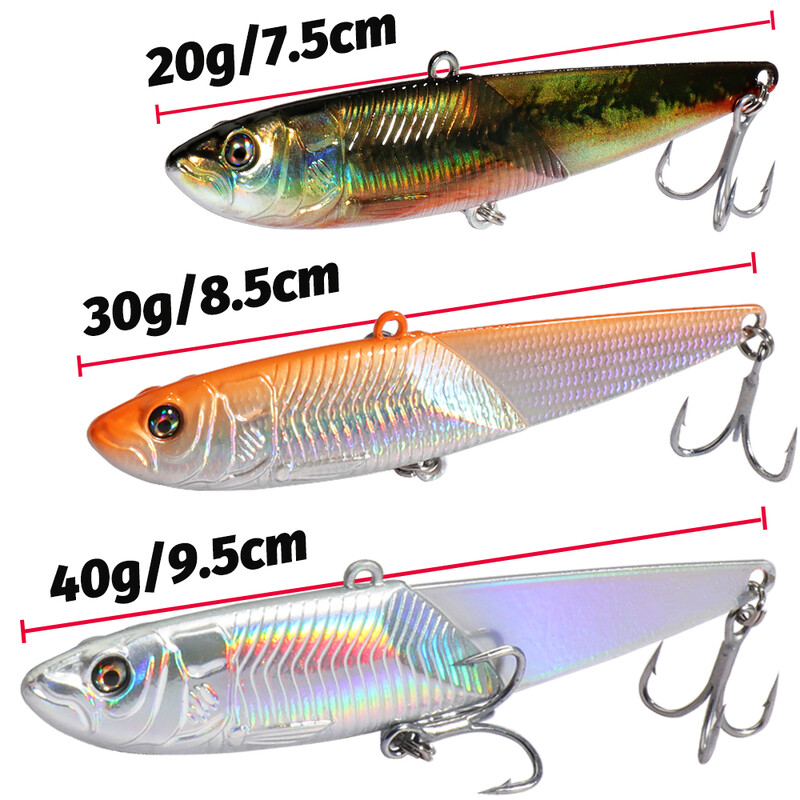 VIB Metal Jig Lure 20g 30g 40g Spinner Spoon 3D Eye Color Laser Spinning Fishing Tackle Hook Drag Cast Blade Pesca Vibetion Bait