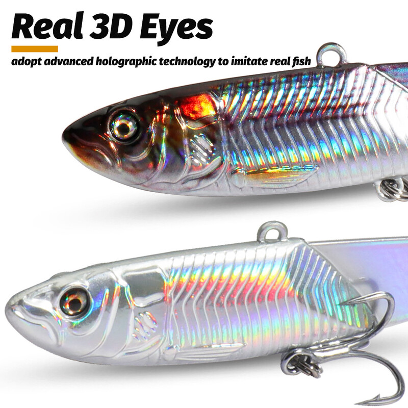 VIB Metal Jig Lure 20g 30g 40g Spinner Spoon 3D Eye Color Laser Spinning Fishing Tackle Hook Drag Cast Blade Pesca Vibetion Bait