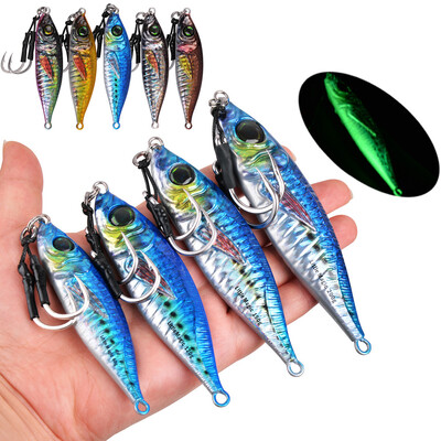 Fém lassú horgász jig Luminous Slow Jigging Lure 80/120/150/200g Casting Saltwater Grouper Tonhal Trolling Horgászkanál csali