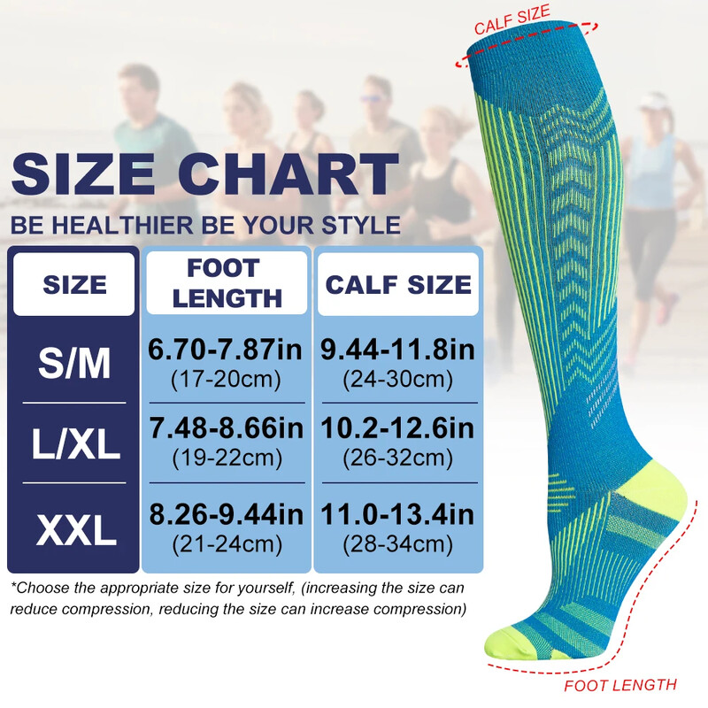 1 pár priedušných kompresných ponožiek, 15-20 mmHg, najlepšie pre mužov a ženy, beh, let, cestovanie, zdravotné sestry, tehotné ženy, turistiku