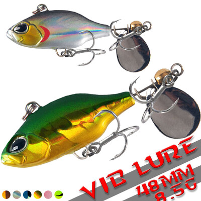 1 τεμ. 48mm/8,5G VIB Bait Spinner Spoon Vibration Fishing Lures Τεχνητά τρισδιάστατα μάτια Περιστρεφόμενη ουρά σκληρά δολώματα Αντιμετώπιση Pesca