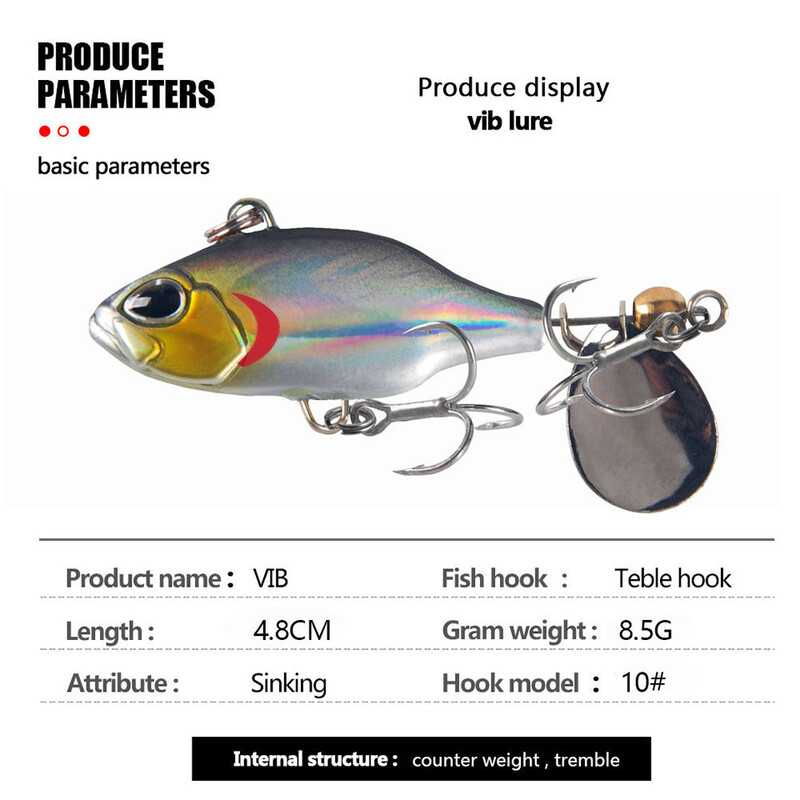 1Pcs 48MM/8.5G VIB Bait Spinner Žlica Vibracija Ribolov Mamci Umjetne 3D oči Rotirajući rep Jigs Tvrdi mamci Pesca Tackle