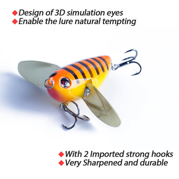 Hanlin Topwater Simulation Cicada Fishing Lures 58mm 12,5g Popper Floating Hard Wobblers Bait Metal Blade Wings Artificial Lures