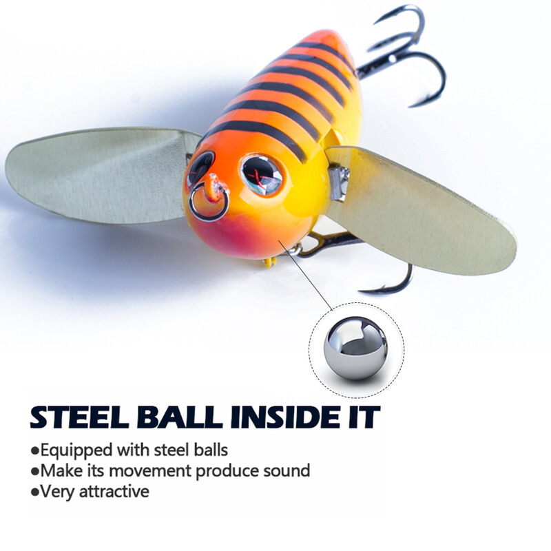 Hanlin Topwater Simulation Cicada Fishing Lures 58mm 12.5g Popper plutajući tvrdi vobleri mamac Metal Blade Wings Umjetni mamci