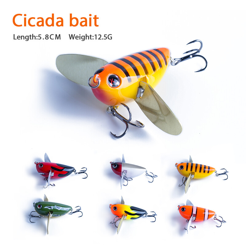 Hanlin Topwater Simulation Cicada Fishing Lures 58mm 12.5g Popper plutajući tvrdi vobleri mamac Metal Blade Wings Umjetni mamci