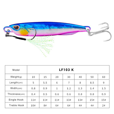 Uronjena riba s olovom Duga metalna šablona Mamac za pecanje Slow Cast Jigging Žlica 20G 30G 40G 60G Metalni mamac s umjetnom obalom Morski pribor